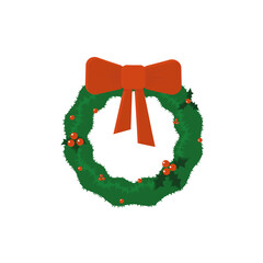 Christmas wreath icon in vector. Green and red, spruce, berries and bow. Well suited for websites and printed materials for the Christmas and New Year holidays