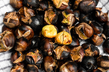 a lot of organic grilled chestnuts