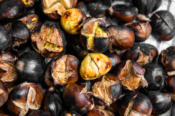 a lot of organic grilled chestnuts