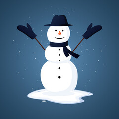 Cheerful Snowman Character Wearing Hat And Scarf