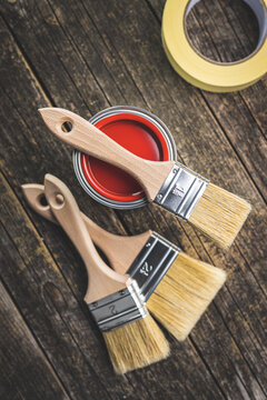 Clean paint brushes and can of color