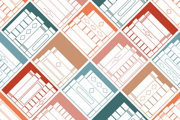 Lots of colorful books in a chaotic order on the shelf. Bookcase. Library concept. Seamless pattern for print.