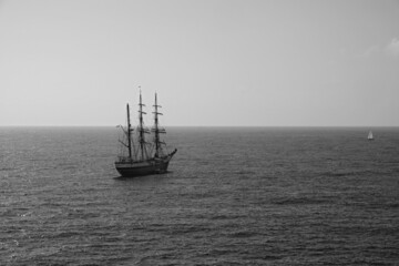 Sailing schooner and ocean