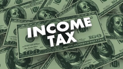 Income Tax Earnings Money Owed Taxable Capital Gains Cash Pile 3d Animation