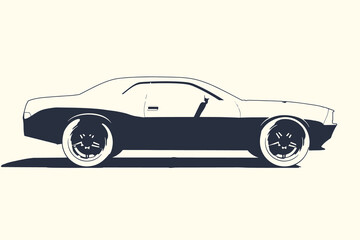 Side View of a Modern Powerful Car. Minimalist Silhouette Style. Monochrome Vector Illustration.