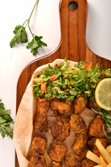 Kebab, traditional Turkish, Greek meat and chickens food, isolated on white background