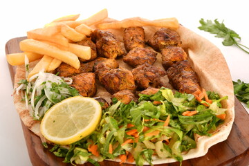 Kebab, traditional Turkish, Greek meat and chickens food, isolated on white background