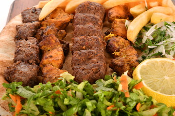 Kebab, traditional Turkish, Greek meat and chickens food, isolated on white background