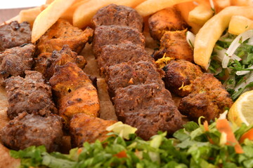 Kebab, traditional Turkish, Greek meat and chickens food, isolated on white background