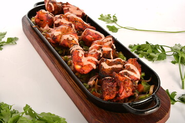 Kebab, traditional Turkish, Greek meat and chickens food, isolated on white background