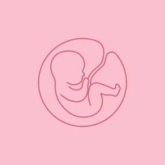 Line logotype. Baby in the womb. Stylish logo for a prenatal or reproductive clinic, pregnancy brochure, surrogacy agency. Round frame, elegant icon.