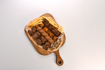 Kebab, traditional Turkish, Greek meat and chickens food, isolated on white background