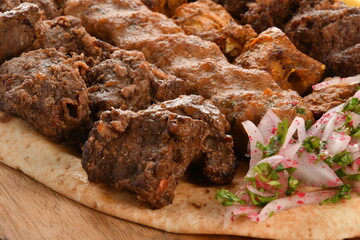 Kebab, traditional Turkish, Greek meat and chickens food, isolated on white background