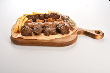 Kebab, traditional Turkish, Greek meat and chickens food, isolated on white background