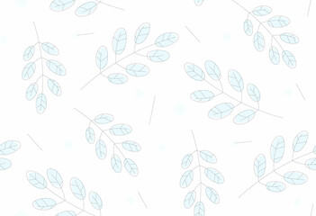 Seamless hand painted pattern in vector with single twigs with leaves and small dots evenly scattered over a white square piece of paper - abstract Christmas card design.