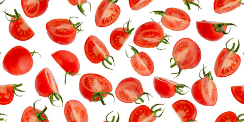 Fresh tomato seamless pattern on white background.