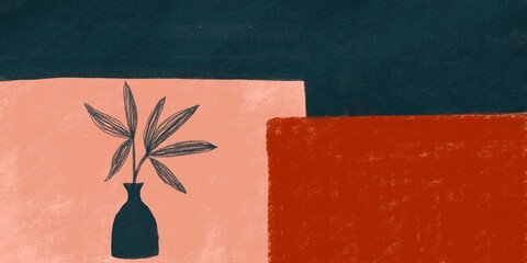 Leaves. Abstract geometric Watercolor illustration. Interior Wallpaper. Mural for the walls, fresco for the room, interior grunge style