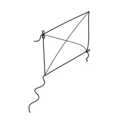 Simple coloring page. Cartoon kite toy. Coloring page for kids on white