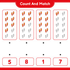 Count and match, count the number of Flip Flop and match with the right numbers. Educational children game, printable worksheet, vector illustration