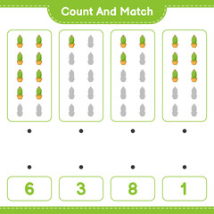 Count and match, count the number of Cactus and match with the right numbers. Educational children game, printable worksheet, vector illustration