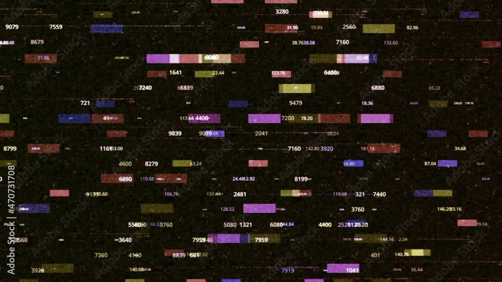Poster technological background with slow motion of rectangles surrounded by numeric data, seamless loop. a