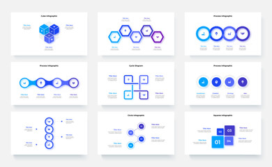 Set of the infographic elements. Squares, circles, abstract and timelines elements. Illustrations with 3, 4 and 5 options