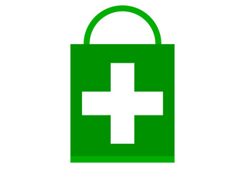 Icono verde de una bolsa de una farmacia. 