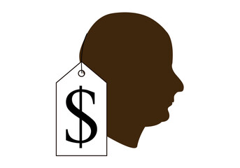 Persona esclava siendo vendida con precio.