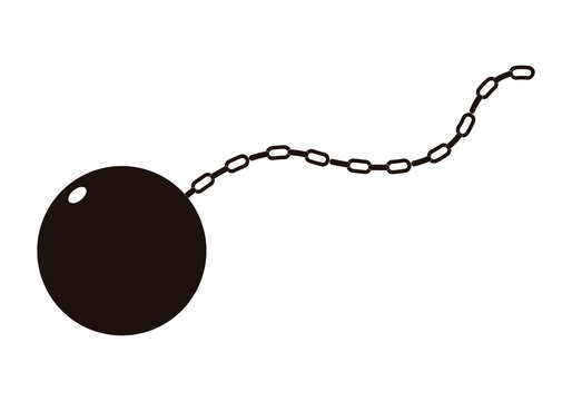 Icono negro de bola de metal con cadena de prisionero.