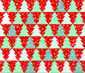 Winter Forest Seamless Pattern with Snowflakes, New Year Tree. Happy Christmas Holiday Wallpaper with Nature Icons. Snow geometrical background design