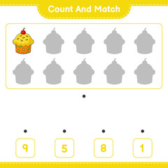 Count and match, count the number of Cup Cake and match with the right numbers. Educational children game, printable worksheet, vector illustration