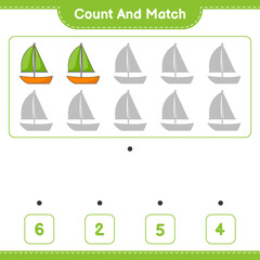 Count and match, count the number of Sailboat and match with the right numbers. Educational children game, printable worksheet, vector illustration