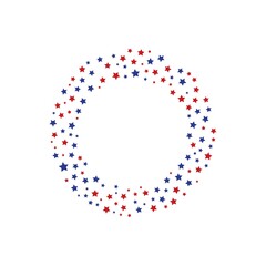 Red and blue geometric stars shapes consisting of spherical geometric particles frame - wreath or logo on the white background. Vector illustration.