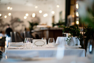 Table arrangement in an expensive haute cuisine restaurant