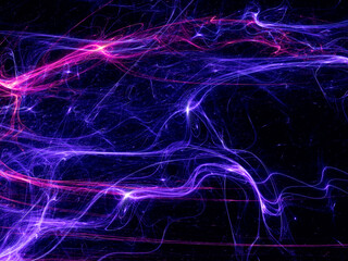 Blue and purple lines and curves on a dark background - abstract illustration