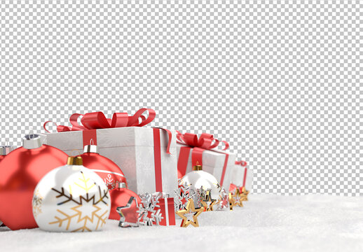 Christmas Scene with Decoration on Snow Isolated Mockup