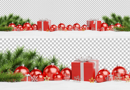 Christmas Scene Isolated with Decorations and Gifts Mockup