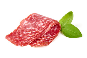 Italian air dried salami sausage, isolated on white background.