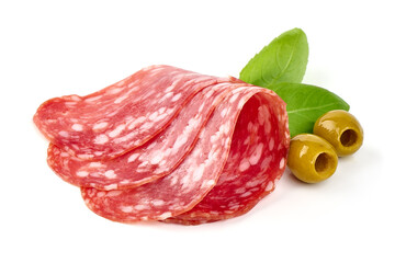 Traditional salami sausage, isolated on white background.