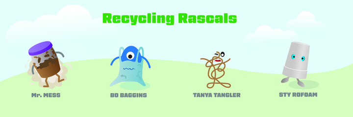 Four common recycling rascals - obrazy, fototapety, plakaty