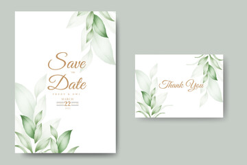 greenery wedding invitation card with leaves watercolor