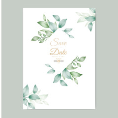 greenery wedding invitation card with leaves watercolor