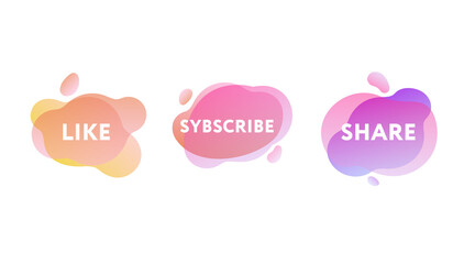 Vector illustration with interface buttons set for social media. Colorful dynamic icons isolated on white backdrop