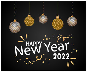 Happy New Year 2022 Holiday Abstract Vector Gold And White Illlustration With Black Gradient Background