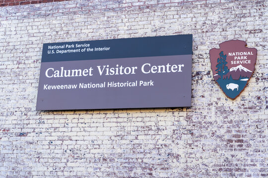 Calumet, Michigan - October 18, 2021: Sign for the Keweenaw National Historical Park by the National Park service