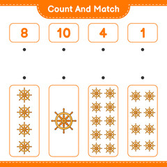 Fototapeta na wymiar Count and match, count the number of Ship Steering Wheel and match with the right numbers. Educational children game, printable worksheet, vector illustration