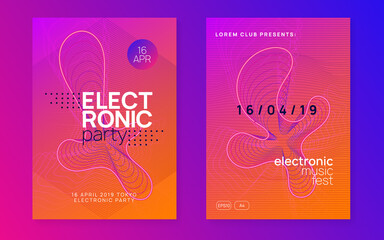 Neon club flyer. Electro dance music. Trance party dj. Electronic sound fest. Techno event poster.