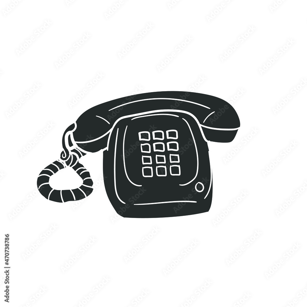 Wall mural Vintage Phone Icon Silhouette Illustration. Telephone Retro Vector Graphic Pictogram Symbol Clip Art. Doodle Sketch Black Sign.