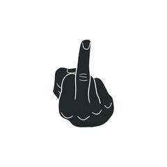 Middle Finger Icon Silhouette Illustration. Hand Gesture Vector Graphic Pictogram Symbol Clip Art. Doodle Sketch Black Sign.
