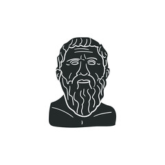 Plato Icon Silhouette Illustration. Greek Philosophy Vector Graphic Pictogram Symbol Clip Art. Doodle Sketch Black Sign.